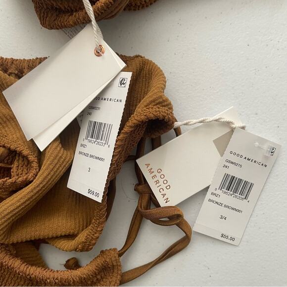 NWT Good American Crinkle Bronze Tiny Ties & Twist Swim bathings Suit Bikini - Picture 6 of 6